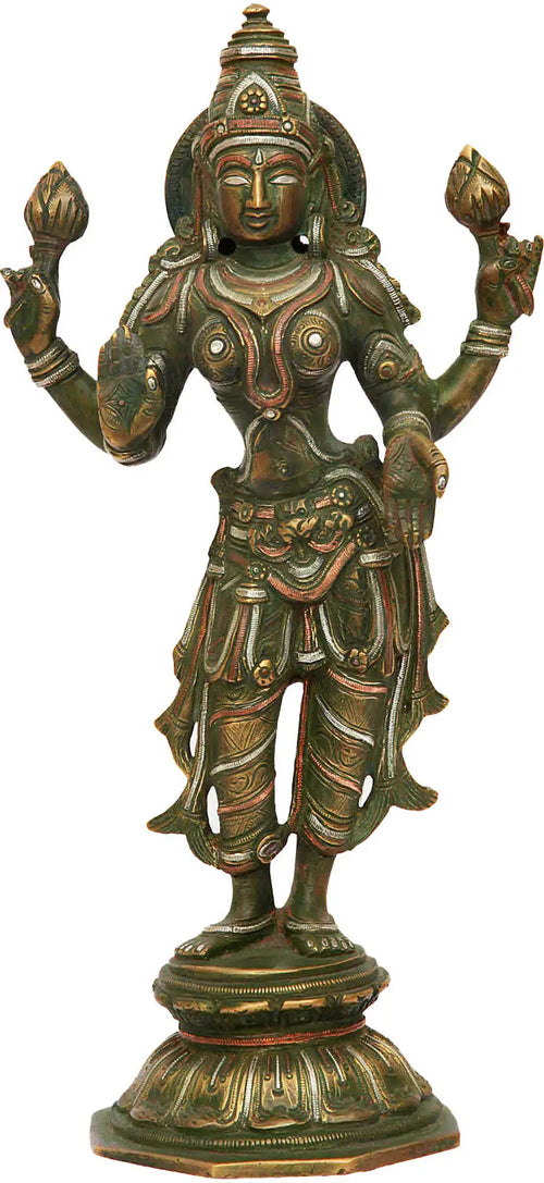 10" Handmade Brass Lakshmi Idol for Home Pooja