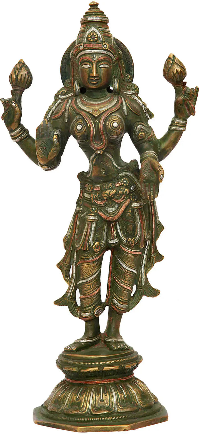 10" Handmade Brass Lakshmi Idol for Home Pooja