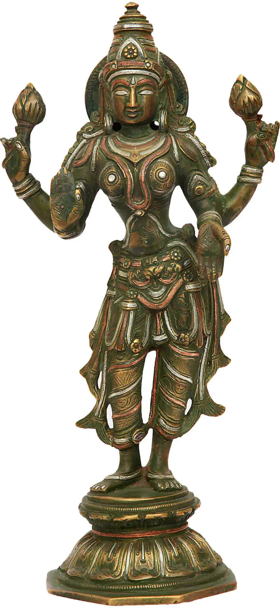10" Handmade Brass Lakshmi Idol for Home Pooja