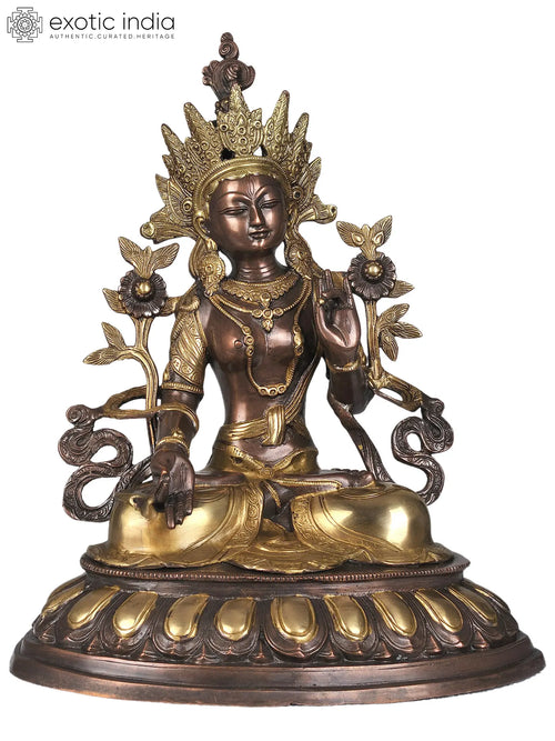 18" White Tara Brass Statue - Handmade Benevolent Deity Idol
