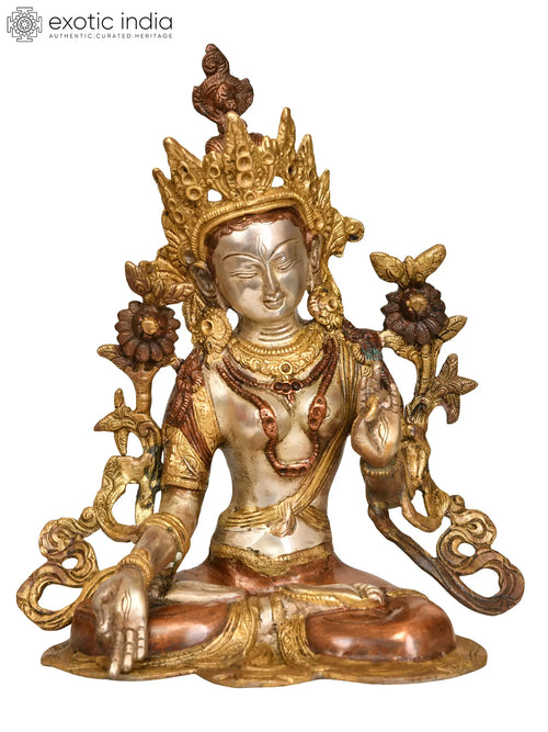 10" White Tara Brass Statue Handmade for Home Pooja