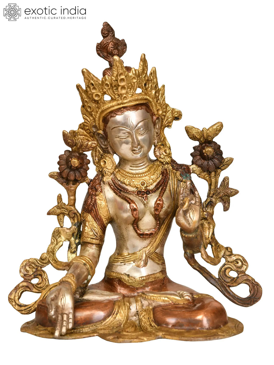 10" White Tara Brass Statue Handmade for Home Pooja