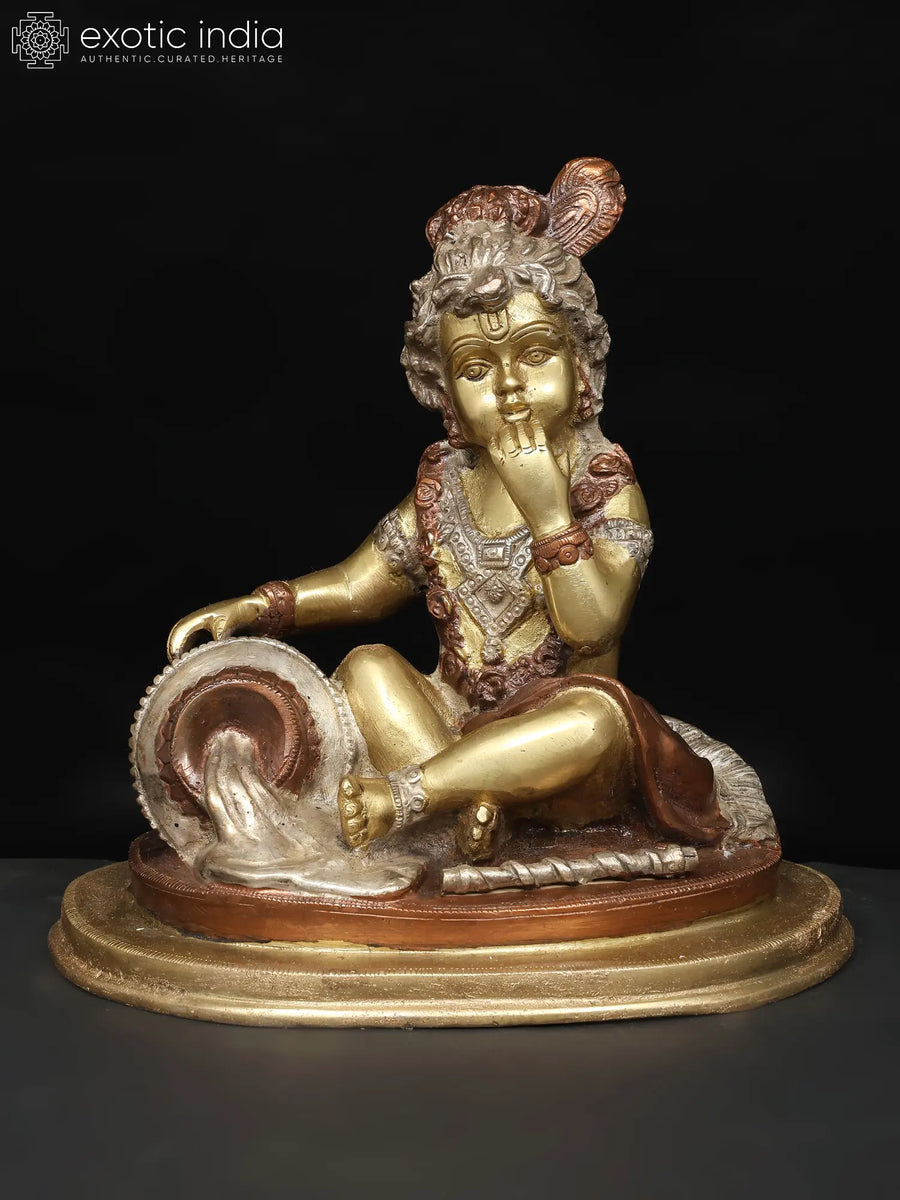 8" Handmade Brass Krishna Stealing Butter Statue