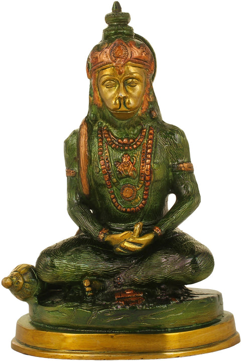 7" Handmade Brass Meditating Hanuman Statue Ð Authentic Indian Craftsmanship for Spiritual Homes