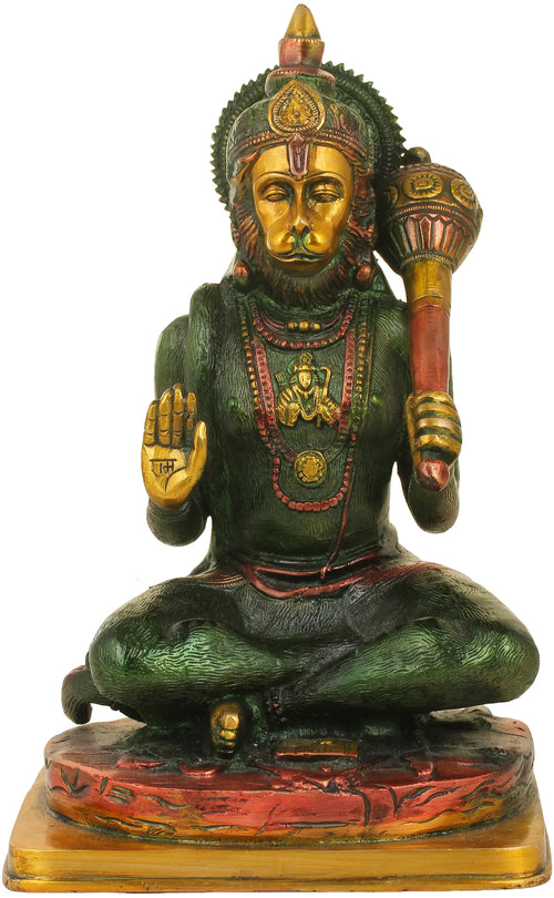 11" Hanuman Blessing Devotees Handmade Brass Statue