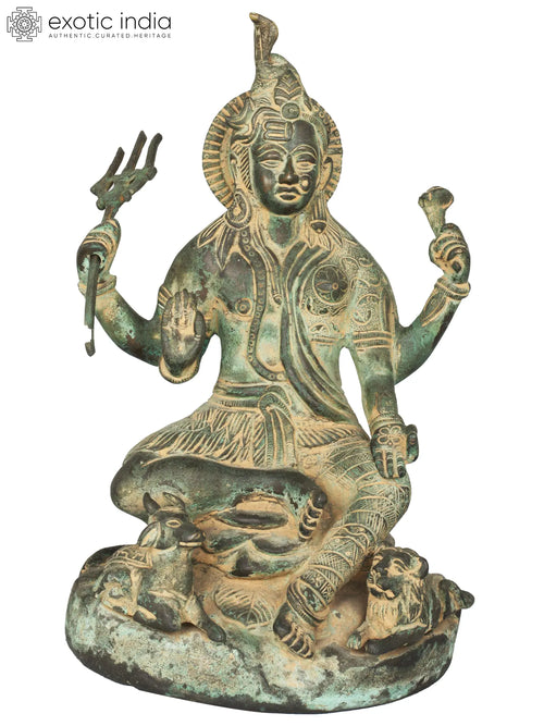 10" Ardhanarishvara Handmade Brass Statue Twin-Hued