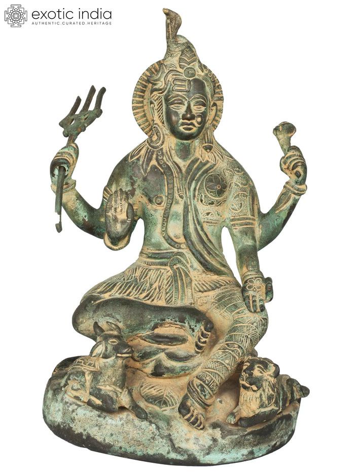 10" Ardhanarishvara Handmade Brass Statue Twin-Hued
