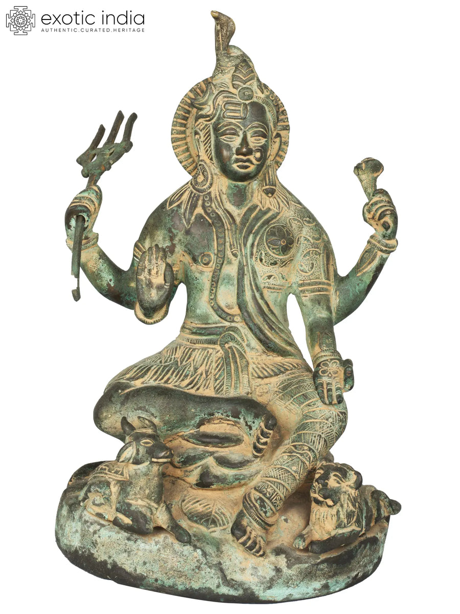 10" Ardhanarishvara Handmade Brass Statue Twin-Hued