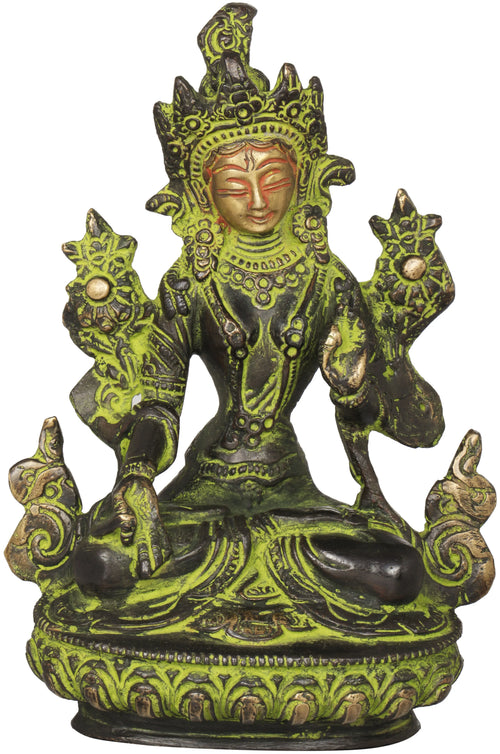 6" White Tara Handmade Brass Statue - Tibetan Buddhist Deity