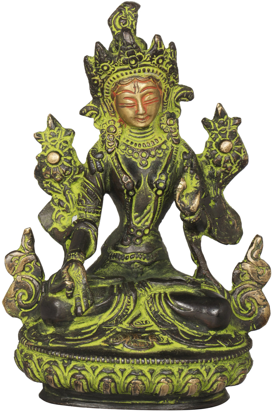 6" White Tara Handmade Brass Statue - Tibetan Buddhist Deity