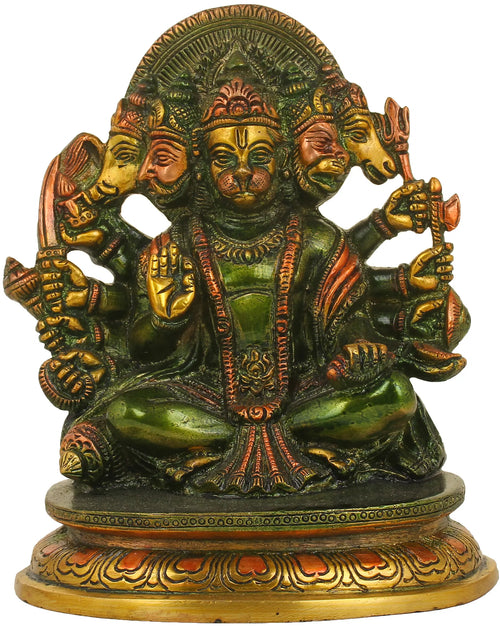 6" Brass Panchamukhi Hanuman Handmade Statue for Pooja