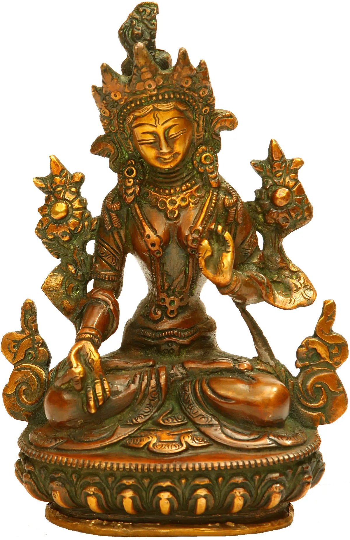 5" Dual-tone White Tara Buddhist Deity Brass Statue | Handmade | Made in India