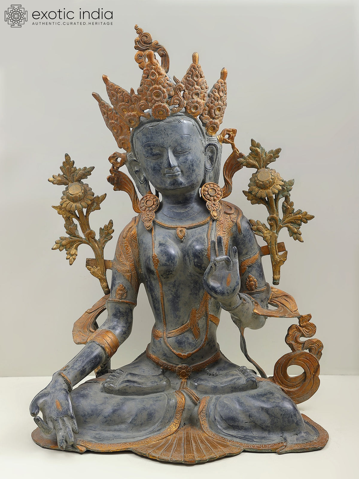 27" Seated Bodhisattva Devi White Tara in Brass | Handmade | Made in India