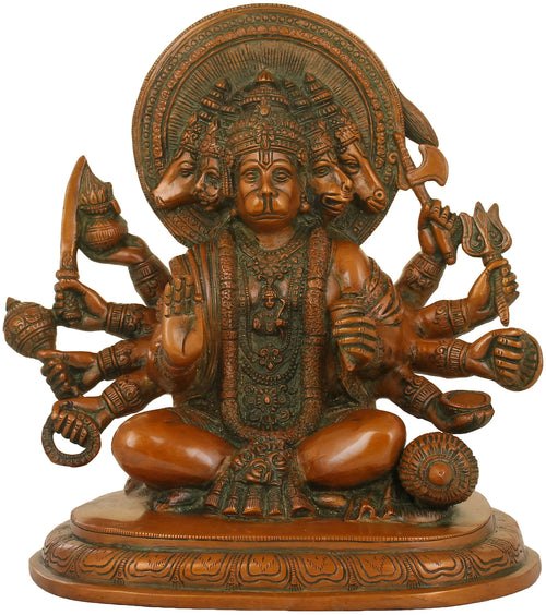 9" Brass Panchamukhi Hanuman Handmade Statue for Pooja