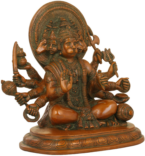 9" Brass Panchamukhi Hanuman Statue - Victor Over Ahiravana | Handmade | Made in India