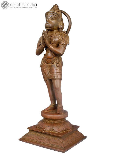 11" Devout Stance of Hanuman Brass Sculpture