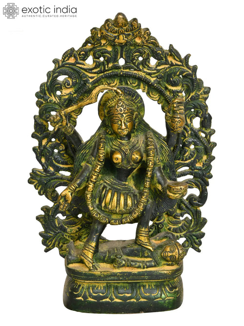 7" Kali Brass Sculpture Handmade Ferocious Goddess Idol