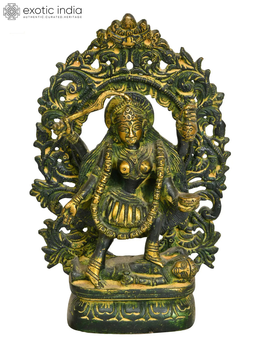 7" Kali Brass Sculpture Handmade Ferocious Goddess Idol
