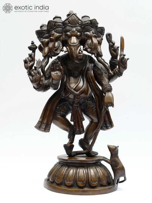 15" Handmade Panchamukha Ganesha Dancing Brass Statue