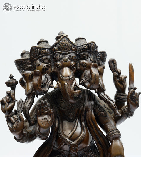 15" Dancing Panchamukha Ganesha In Brass | Handmade | Made In India