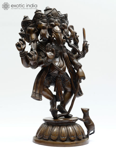 15" Dancing Panchamukha Ganesha In Brass | Handmade | Made In India