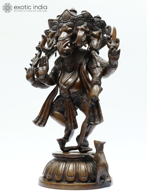 15" Dancing Panchamukha Ganesha In Brass | Handmade | Made In India