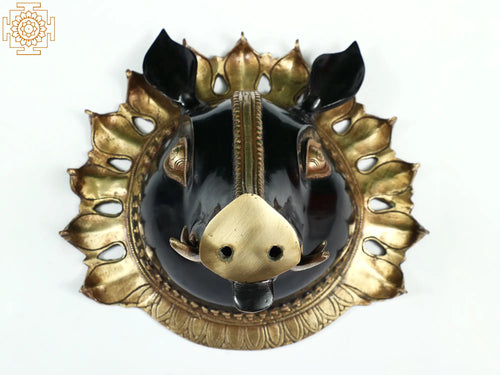 9" Lord Varaha Brass Mask Statue Handmade for Home Decor
