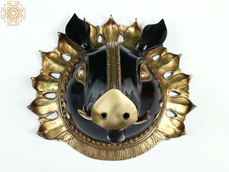 9" Lord Varaha Brass Mask Statue Handmade for Home Decor