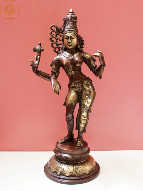 16" Ardhanarishvara Brass Statue - Handmade Shiva-Shakti Idol for Pooja