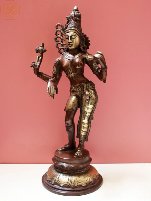 16" Ardhanarishvara Statue in Brass | Handmade Shiva-Shakti Idol | Made in India