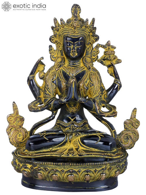 8" Handmade Chenrezig Brass Statue for Pooja