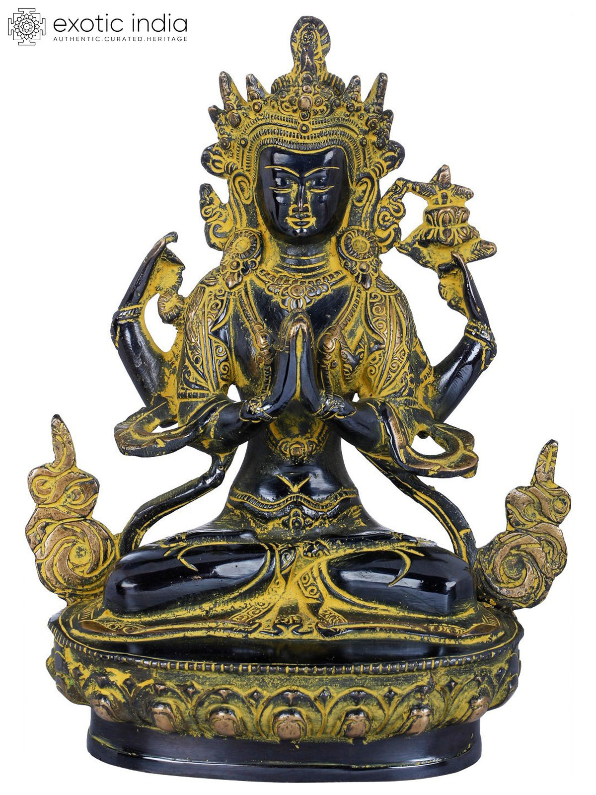 8" Chenrezig (Shadakshari Lokeshvara), Most Popular Tibetan Deity In Brass | Handmade | Made In India