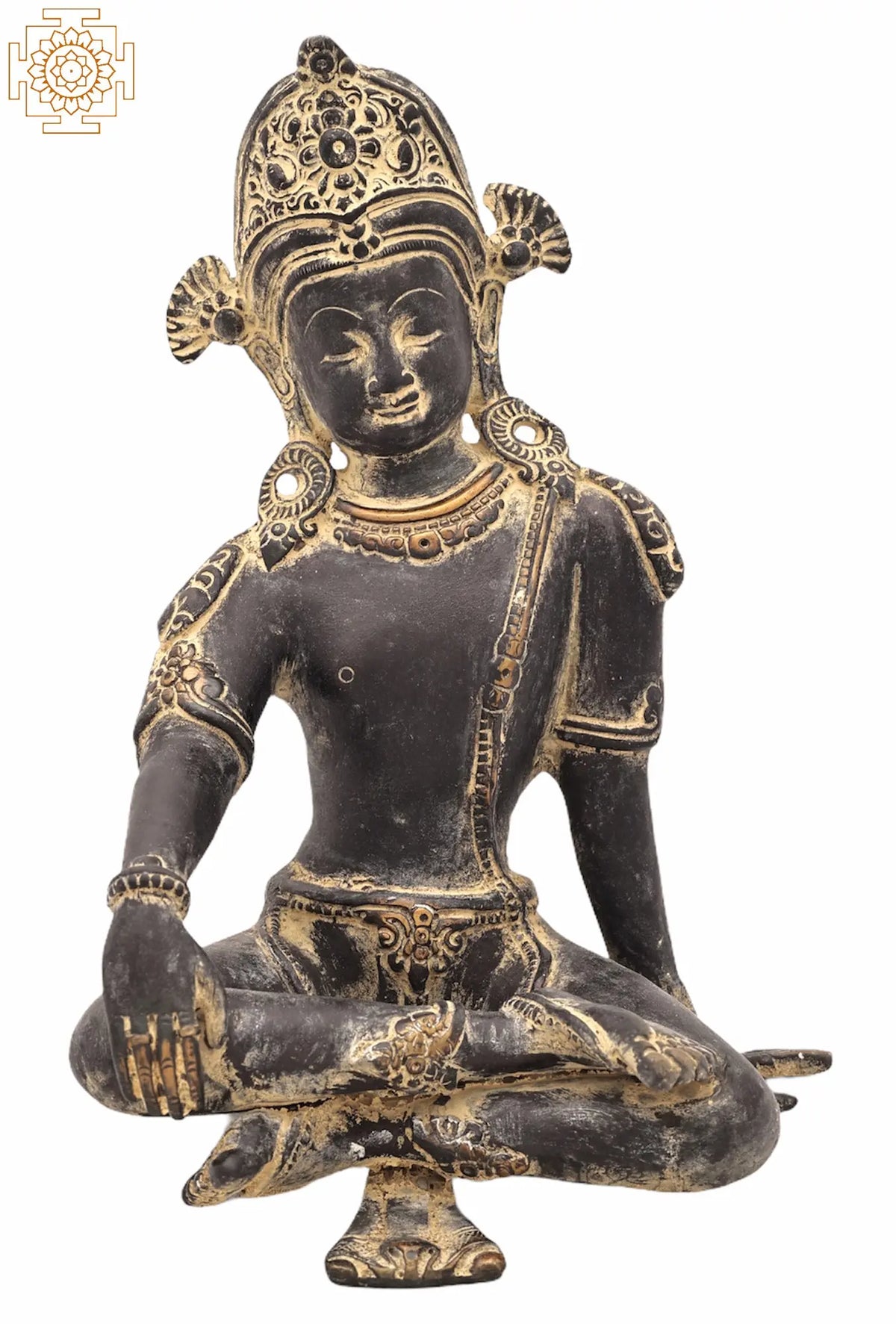 9" Seated Indra, A Vedic Deity in Brass | Handmade | Made In India