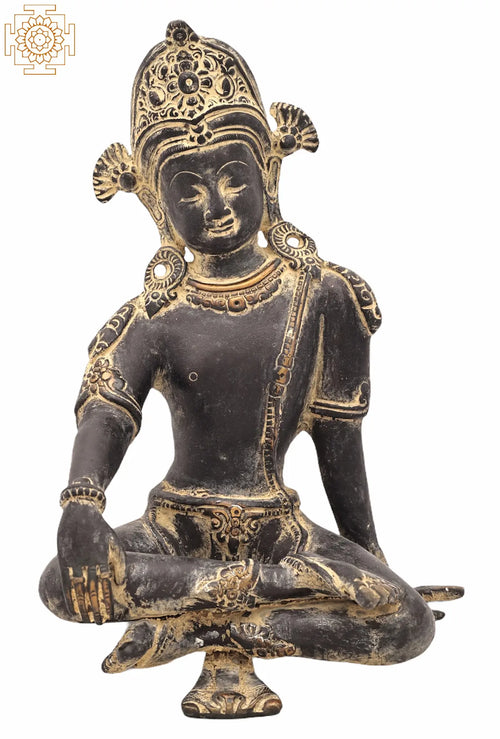 9" Seated Indra Vedic Deity Brass Statue Handmade