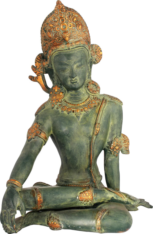 14" Seated Indra Brass Statue Handmade for Pooja