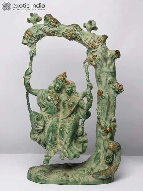 Radha Krishna Brass Statue Swinging Amorous Bliss Handmade