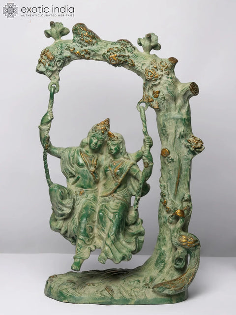 Radha-Krishna Brass Statue on Swinging in Amorous Bliss