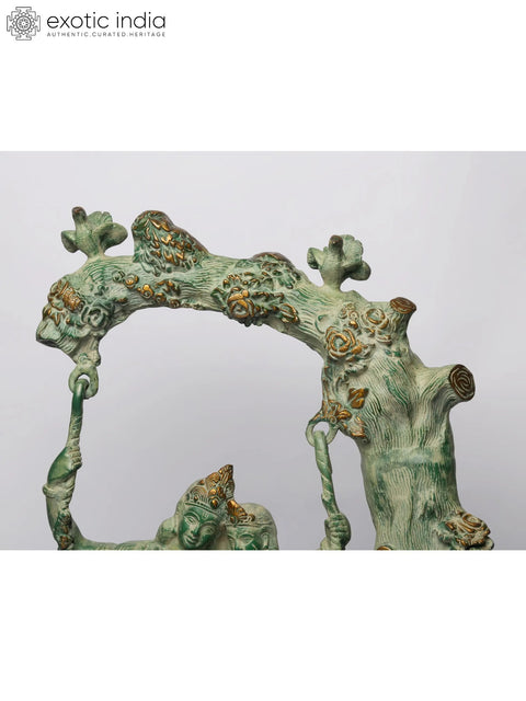 Radha-Krishna Brass Statue on Swinging in Amorous Bliss