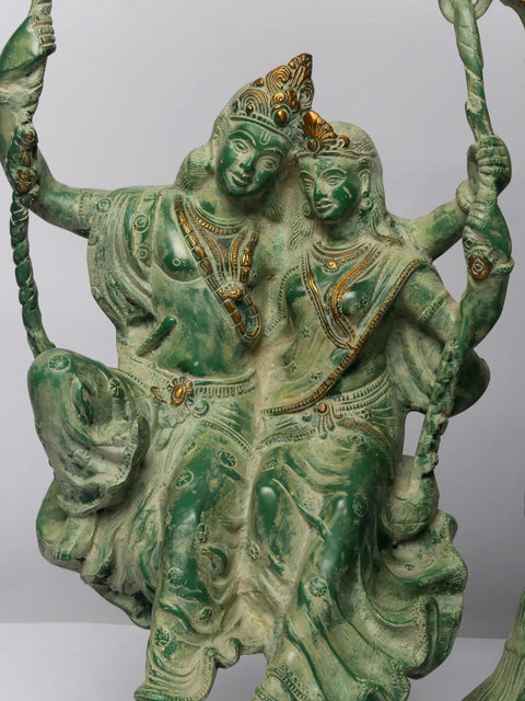 Radha-Krishna Brass Statue on Swinging in Amorous Bliss