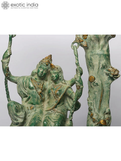 Radha-Krishna Brass Statue on Swinging in Amorous Bliss
