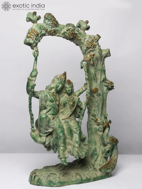 Radha-Krishna Brass Statue on Swinging in Amorous Bliss