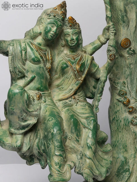 Radha-Krishna Brass Statue on Swinging in Amorous Bliss