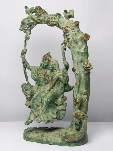 Radha-Krishna Brass Statue on Swinging in Amorous Bliss