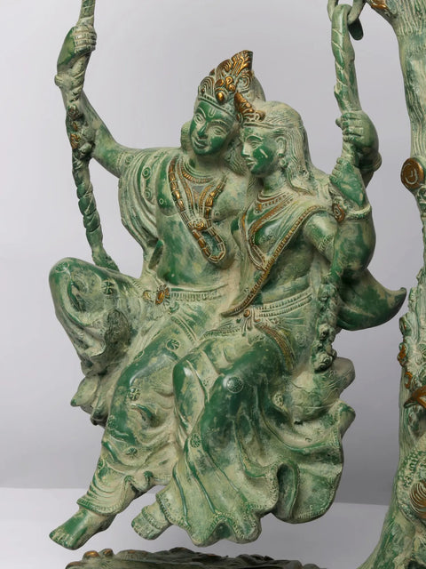 Radha-Krishna Brass Statue on Swinging in Amorous Bliss