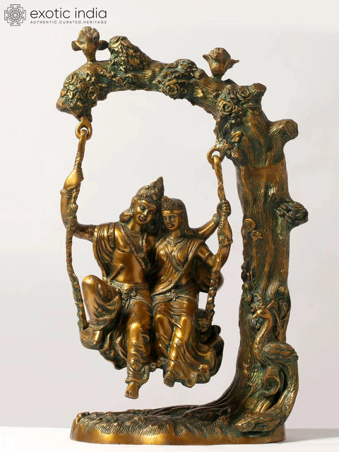 Radha-Krishna Brass Statue on Swinging in Amorous Bliss