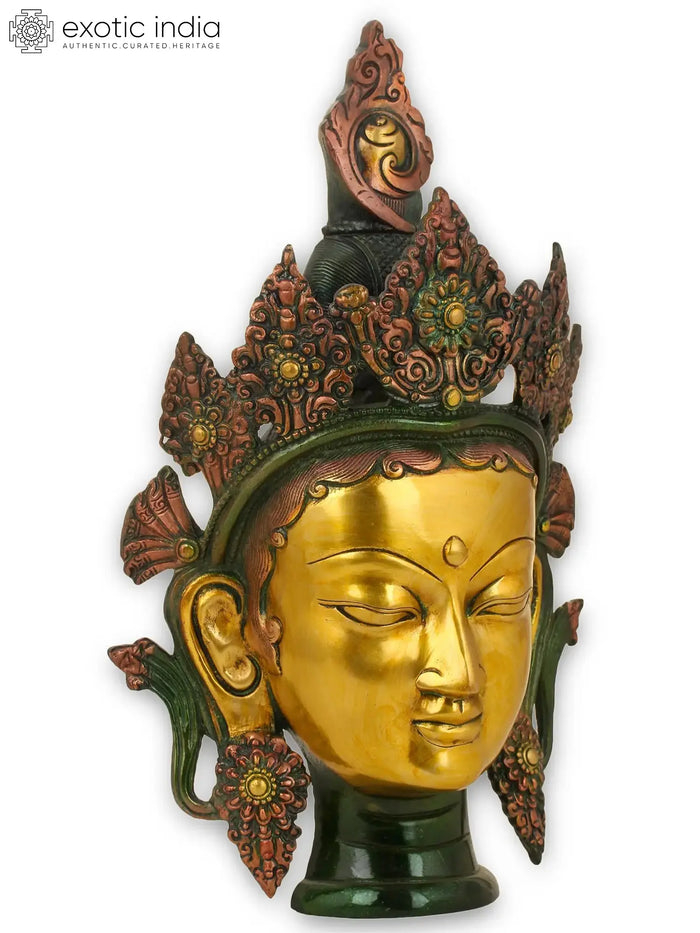 14" Tara Mask Handmade Brass Wall Hanging for Pooja