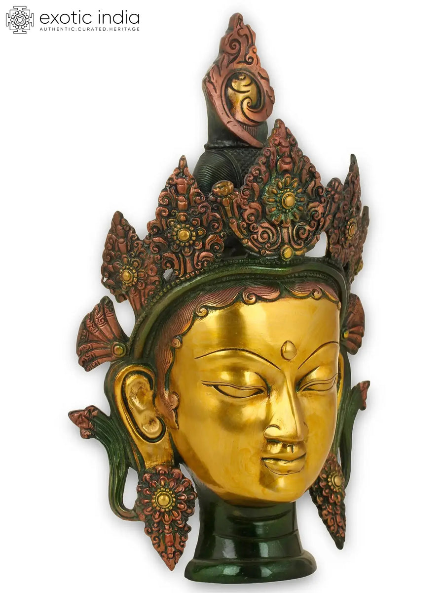 14" Tara Mask Handmade Brass Wall Hanging for Pooja