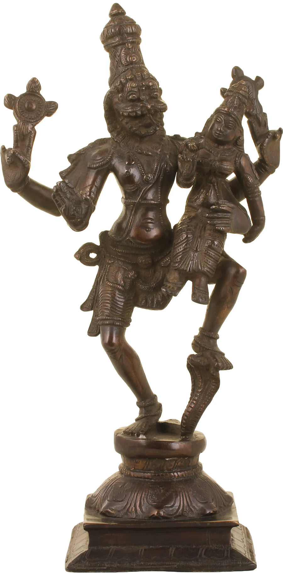 11" Narasimha with Lakshmi Brass Idol Handmade Hindu Statue