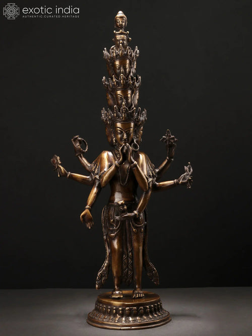 23" Eleven-Headed Avalokiteshvara Handmade Brass Statue
