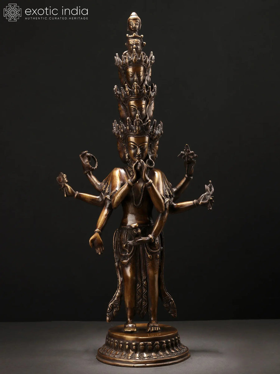 23" Eleven-Headed Avalokiteshvara Handmade Brass Statue